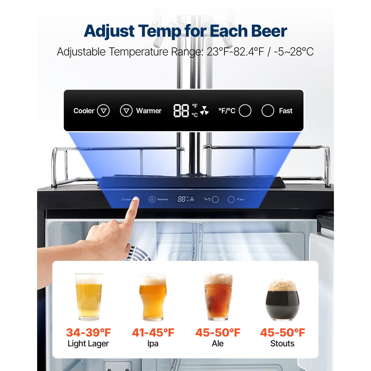 Beer Kegerator, Dual Tap Home Draft Beer Dispenser for Ball Lock, Full Size Keg Refrigerator with 5lbs CO2 Tank, Hold 2 Sixth / 2 Slim / 3 Ball lock keg, 162L