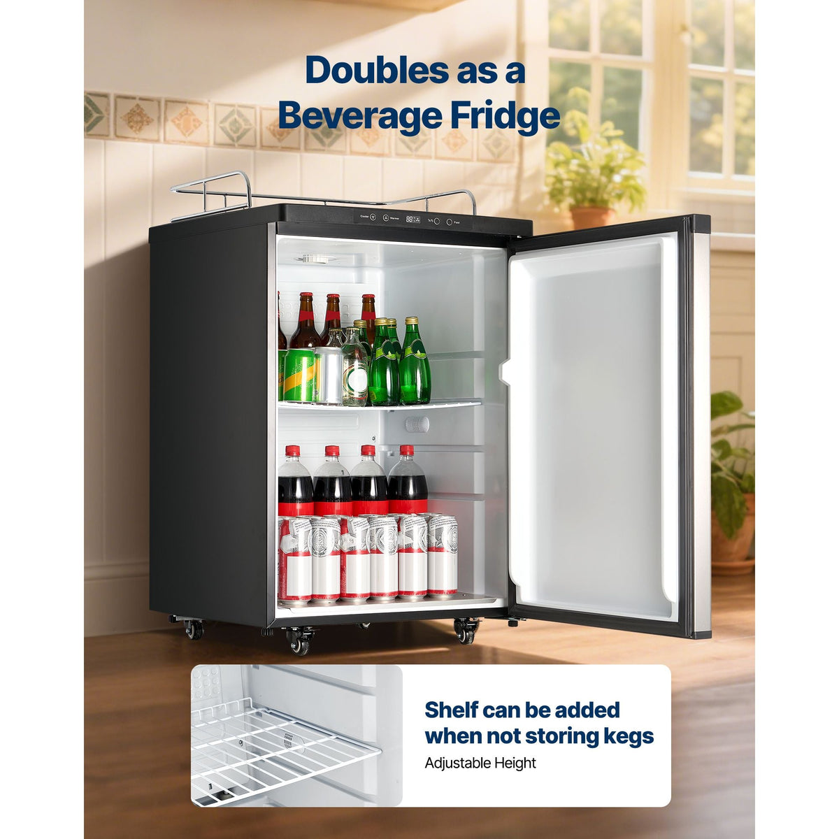 Beer Kegerator, Dual Tap Home Draft Beer Dispenser for Ball Lock, Full Size Keg Refrigerator with 5lbs CO2 Tank, Hold 2 Sixth / 2 Slim / 3 Ball lock keg, 162L