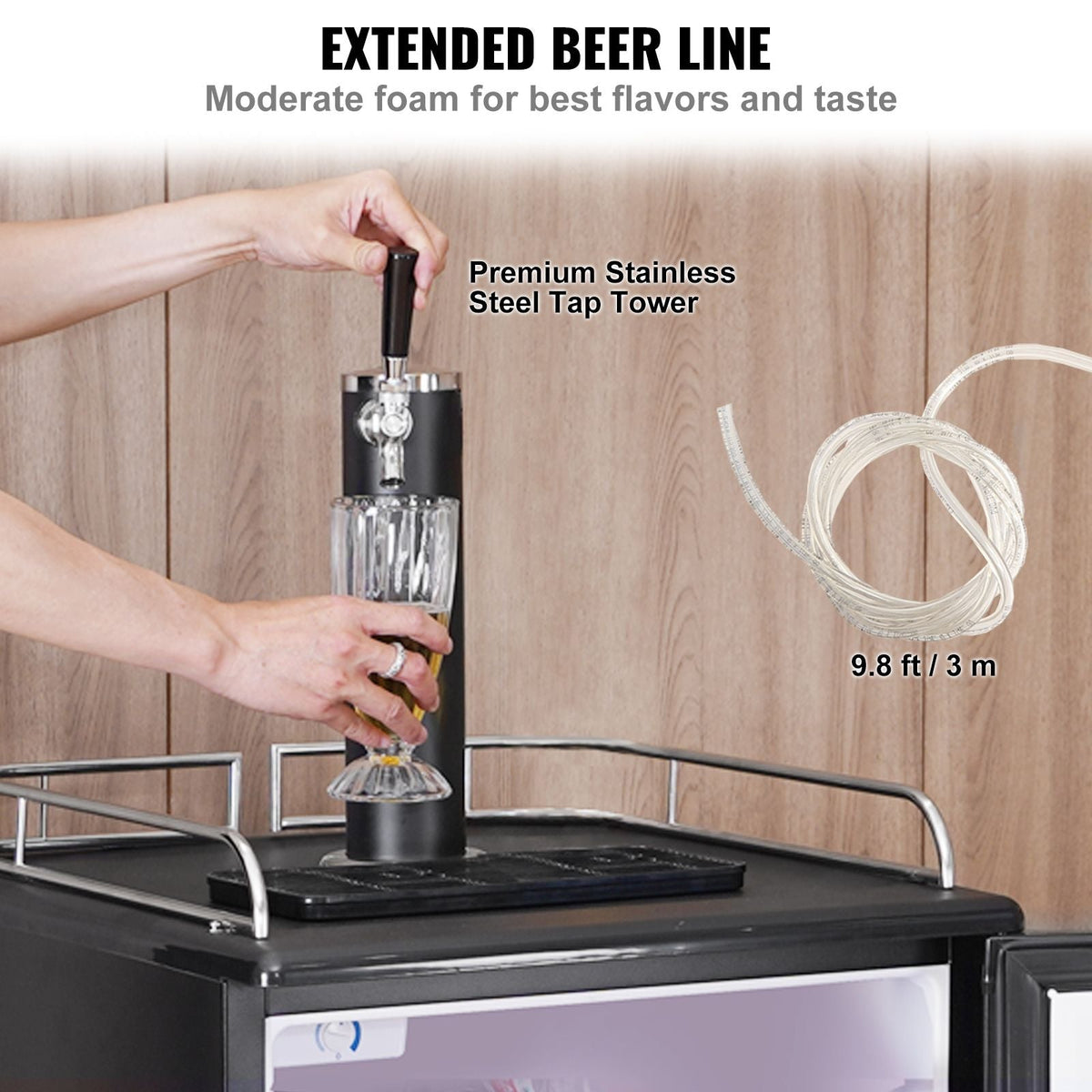 Beer Kegerator, Single Tap Draft Beer Dispenser, CO2 Cylinder, Drip Tray & Rail, 32 Fahrenheit - 75.2 Fahrenheit Temperature Control, Holds 1/6, 1/4, 1/2 Barrels, Silver