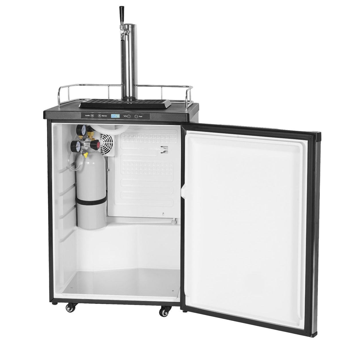 Beer Kegerator, Single Tap Draft Beer Dispenser, Full Size Keg Refrigerator With Shelf, CO2 Tank(No Gas), Drip Tray & Rail, 23 Fahrenheit - 82.4 Fahrenheit Temperature Control, 162L, Silver