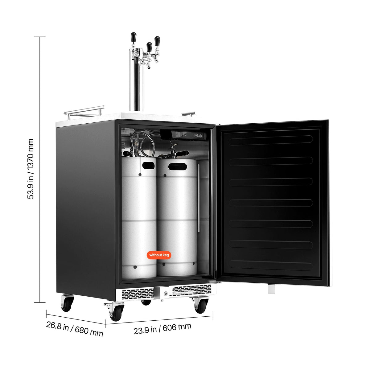 Beer Kegerator, Triple Tap Commercial Draft Beer Dispenser for D system, Full Size Keg Refrigerator with 5lbs CO2 Tank, Hold 3 Sixth / 2 Slim / 3 Ball lock keg, 160L