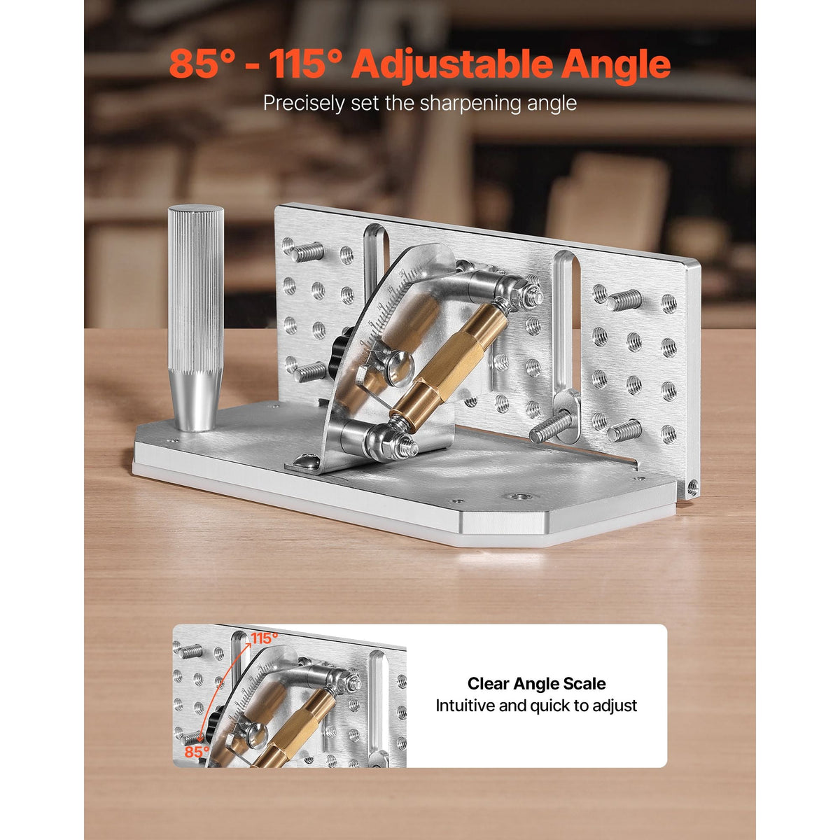 Belt Grinder Knife Jig, 85° - 115° Adjustable Belt Sander Knife Sharpening Jig with Dual Handles, 7.68" Long Sharpener Locator Compatible with Bench Grinders, Sharpening Machines