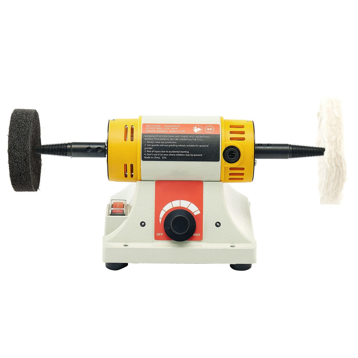Bench Buffer Polisher, 1/2HP Polishing Buffing Machine, 0 to 8000RPM Benchtop Polisher Grinder with 4" Cloth Wheel, 3" Grinding Wheel & 3" Fiber Wheel for Metal, Jewelry, Wood and Plastic