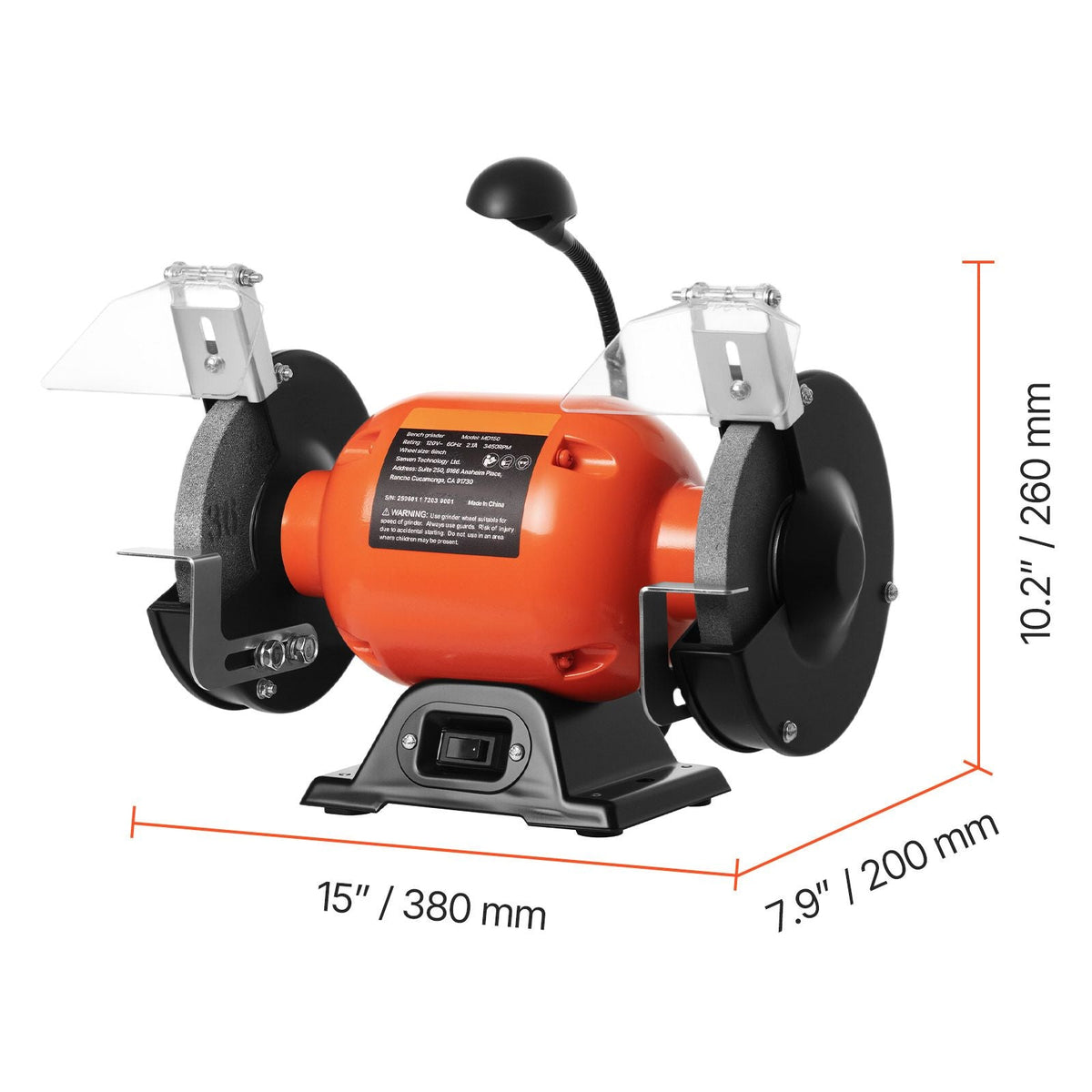 Bench Grinder, 6-inch Single Speed Bench Grinder, 3450RPM High-Speed Table Grinders with 250W 2.1A Induction Motor, 36/60-Grit Grinding Wheels & LED Work Light for Fast Sharpening Grinding