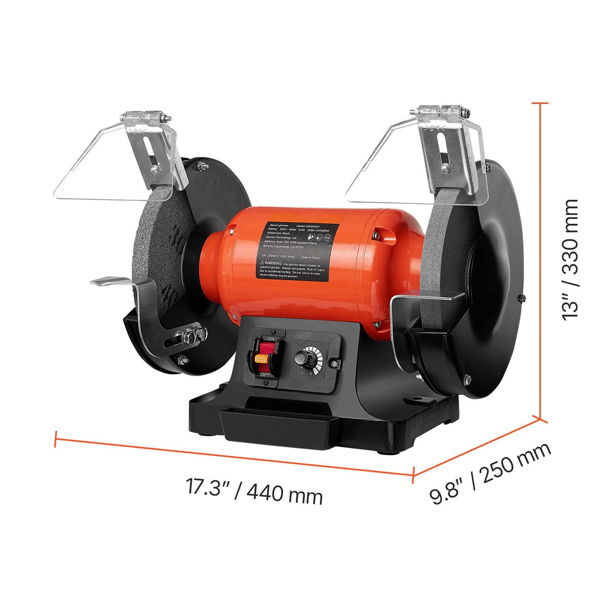 Bench Grinder, 8-inch Variable Speed Bench Grinder, 2000-3450RPM Table Grinders with 550W 5.0A Induction Motor, 36/60-Grit Grinding Wheel & Adjustable Eye Shield for Sharpening Grinding