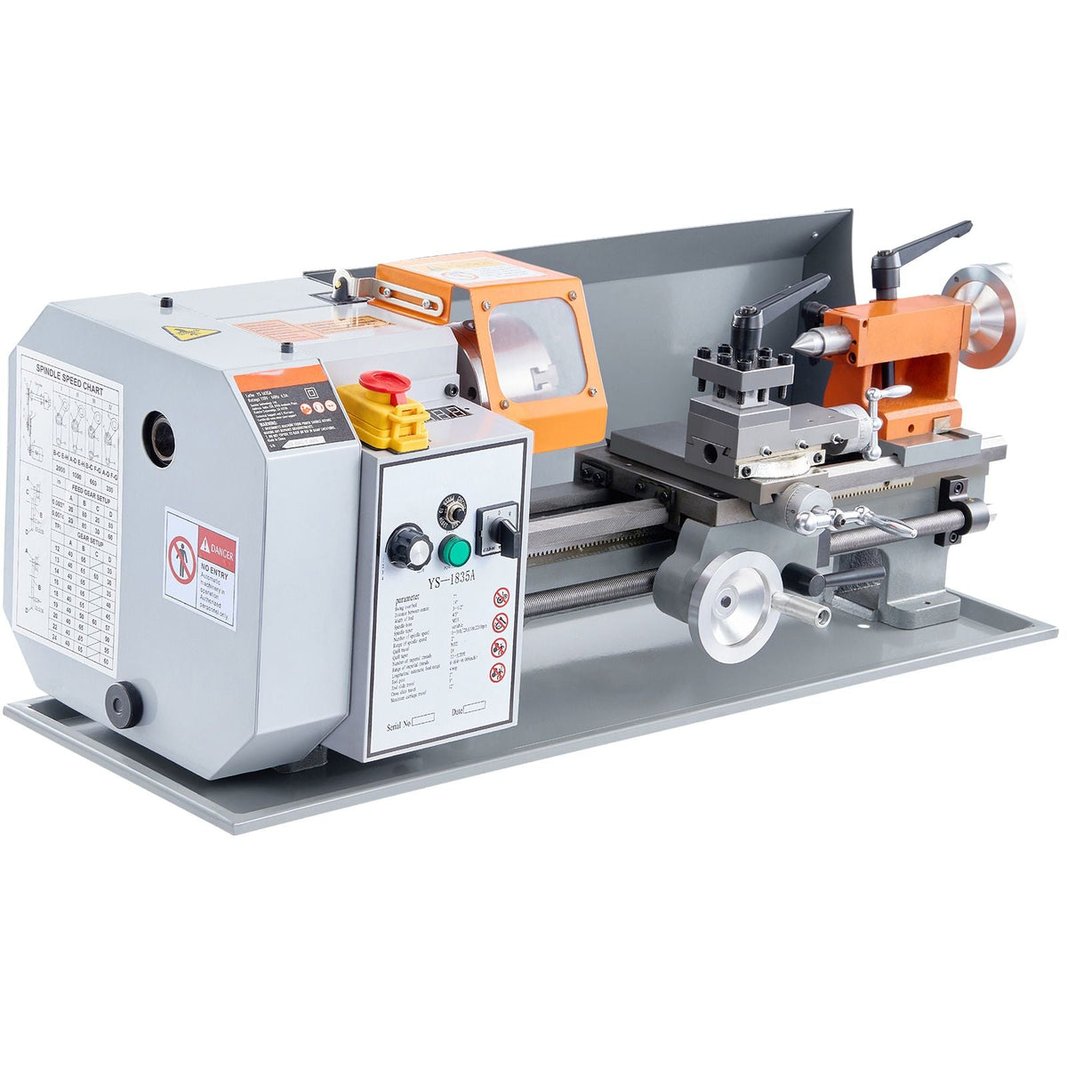Benchtop Metal Lathe, 7'' x 13.78'', offers precise metalworking with a 0-2200 RPM variable speed, powered by a 500W brush motor and durable metal gears. Includes a tool box for precise part