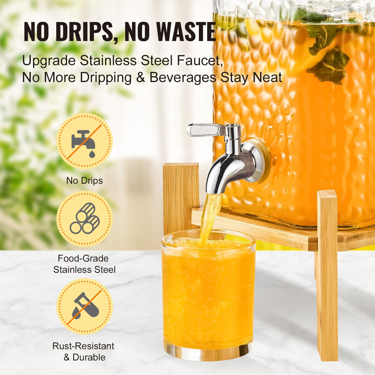 Beverage Dispenser, 1.5 Gallon Drink Dispensers for Parties,2PC,Glass Juice Dispenser with Stand, Stainless Steel Spigot, Iced Tea Lemonade Juice Water Dispenser, for Restaurants, Hotels, Partie
