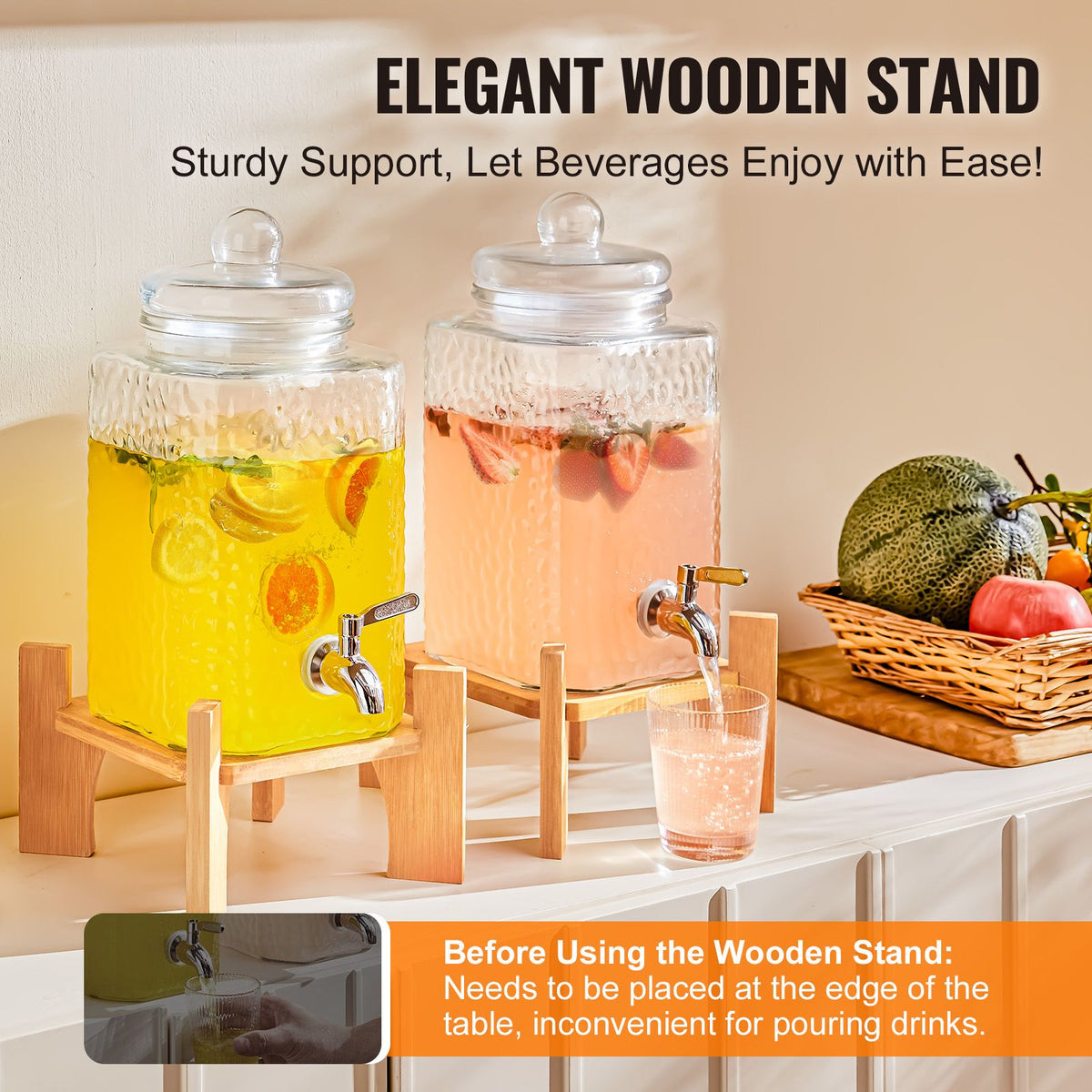 Beverage Dispenser, 1.5 Gallon Drink Dispensers for Parties,2PC,Glass Juice Dispenser with Stand, Stainless Steel Spigot, Iced Tea Lemonade Juice Water Dispenser, for Restaurants, Hotels, Partie