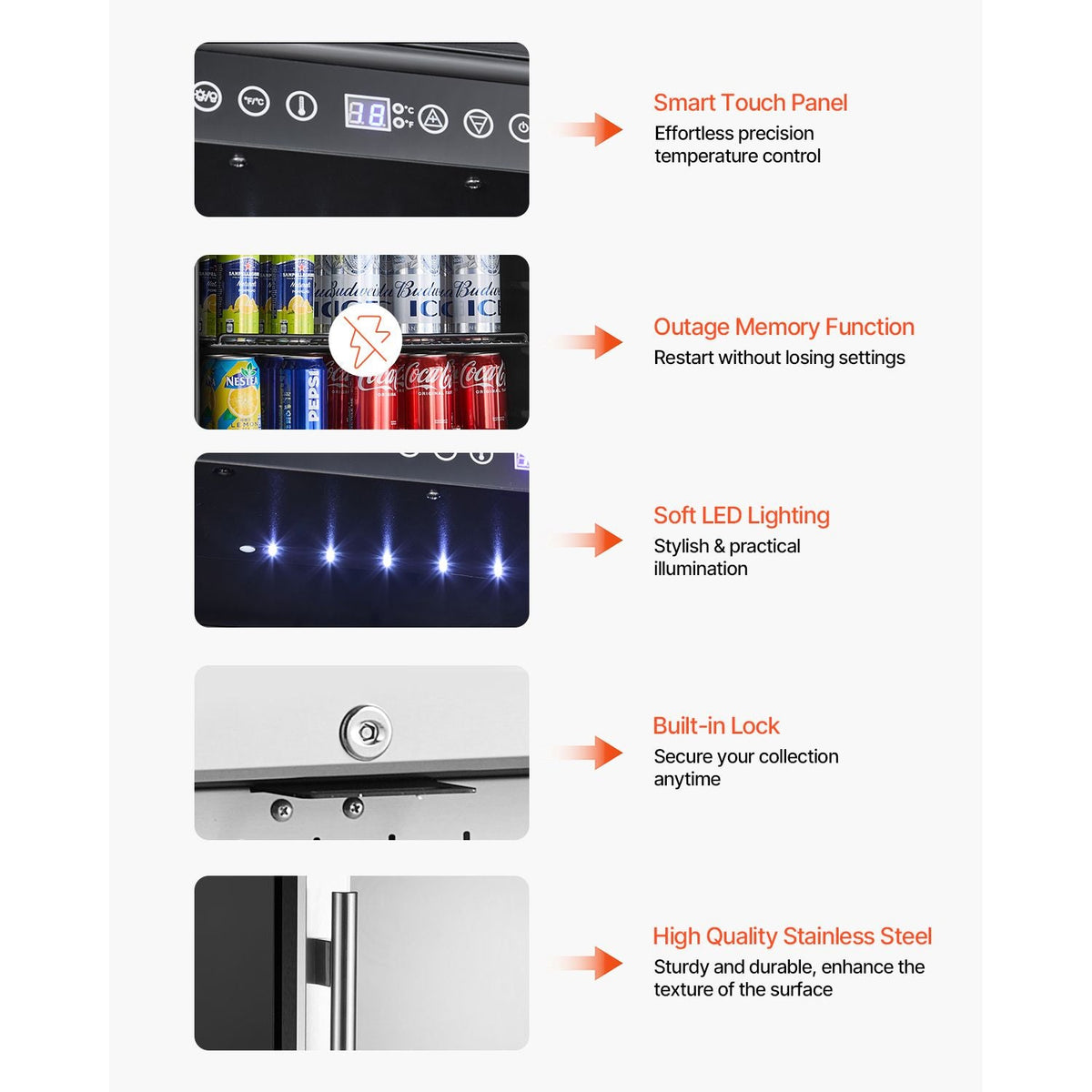Beverage Refrigerator Cooler, 154 Can Beverage Fridge, Mini Fridge with Glass Door, Adjustable Shelves, Digital Temperature Control, Built-in & Freestanding Soda Beer Fridge for Home Office Bar