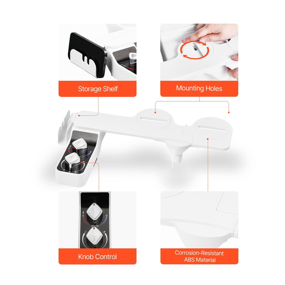 Bidet Attachment for Toilet, Hot & Cold Non-Electric Water Sprayer - Dual Retractable Nozzles, Adjustable Water Pressure, 0.3'' Ultra Thin Bidet Toilet Seat Attachment for Rear and Feminine Wash