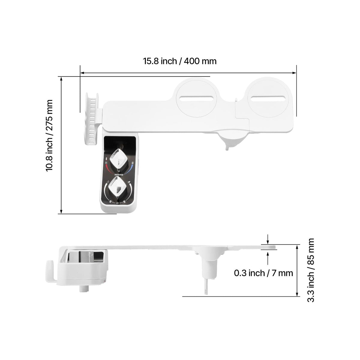 Bidet Attachment for Toilet, Hot & Cold Non-Electric Water Sprayer - Dual Retractable Nozzles, Adjustable Water Pressure, 0.3'' Ultra Thin Bidet Toilet Seat Attachment for Rear and Feminine Wash