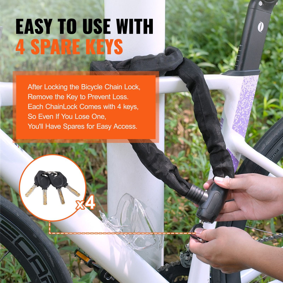 Bike Chain Lock, 5.91 Ft Combination Bicycle Chain Lock with 4 Keys, Heavy Duty Anti-Theft High Security Bike Locks, Perfect for Bike, Motorcycle, Scooter, Bicycle, Door, Fence or Gate, 10mm