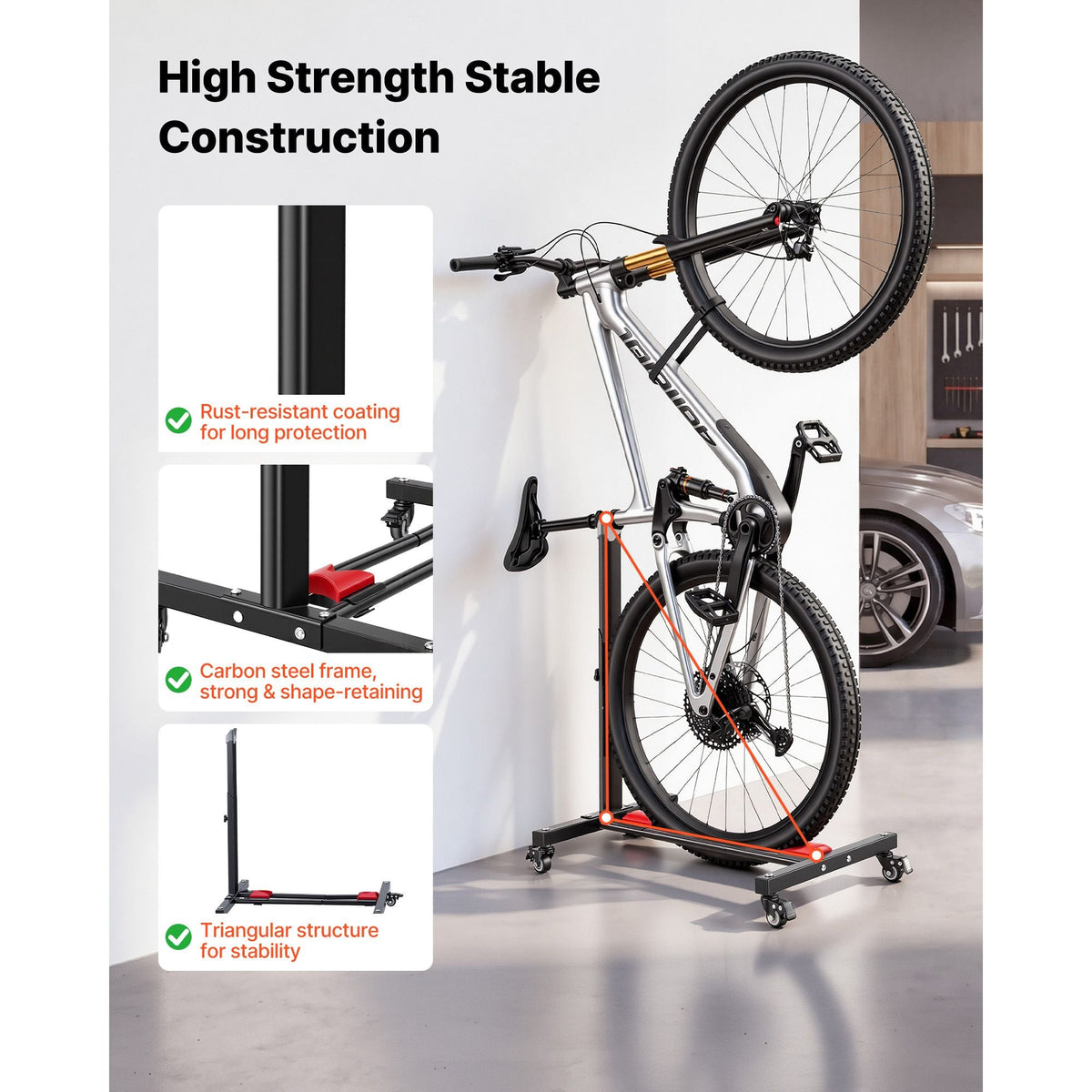 Bike Stand 2 Pack, Freestanding Vertical & Horizontal Bike Storage Rack, with Lockable Casters, Height Adjustable Carbon Steel Upright Garage Bicycle Floor Stand, for 20-29 in Wheels, Black