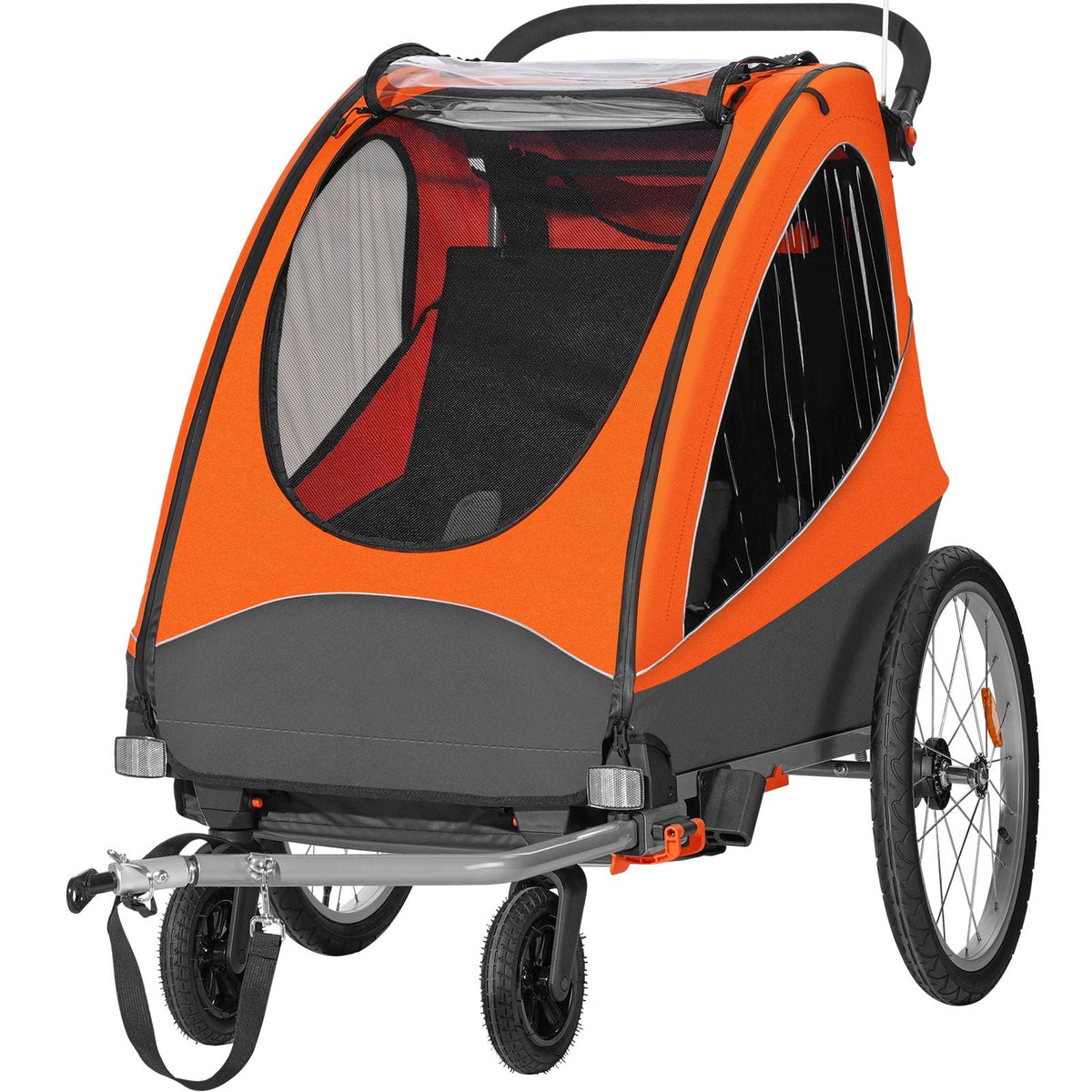 Bike Trailer for Toddlers, Kids, Double Seat, 100 lbs Load, 2-In-1 Canopy Carrier Converts to Stroller, Tow Behind Foldable Child Bicycle Trailer with Universal Bicycle Coupler, Orange and Gray