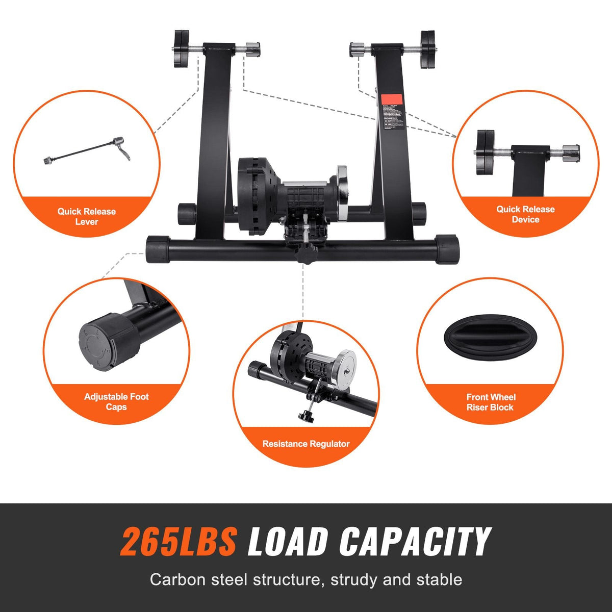 Bike Trainer Stand, Magnetic Stationary Bike Stand for 26"-29" Wheels, Noise Reduction Flywheel Motor, Protable Cycling for Indoor Riding Exercise, with Quick-Release Lever & Front Wheel Riser