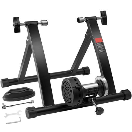 Bike Trainer Stand, Magnetic Stationary Bike Stand for 26"-29" Wheels, Noise Reduction Flywheel Motor, Protable Cycling for Indoor Riding Exercise, with Quick-Release Lever & Front Wheel Riser