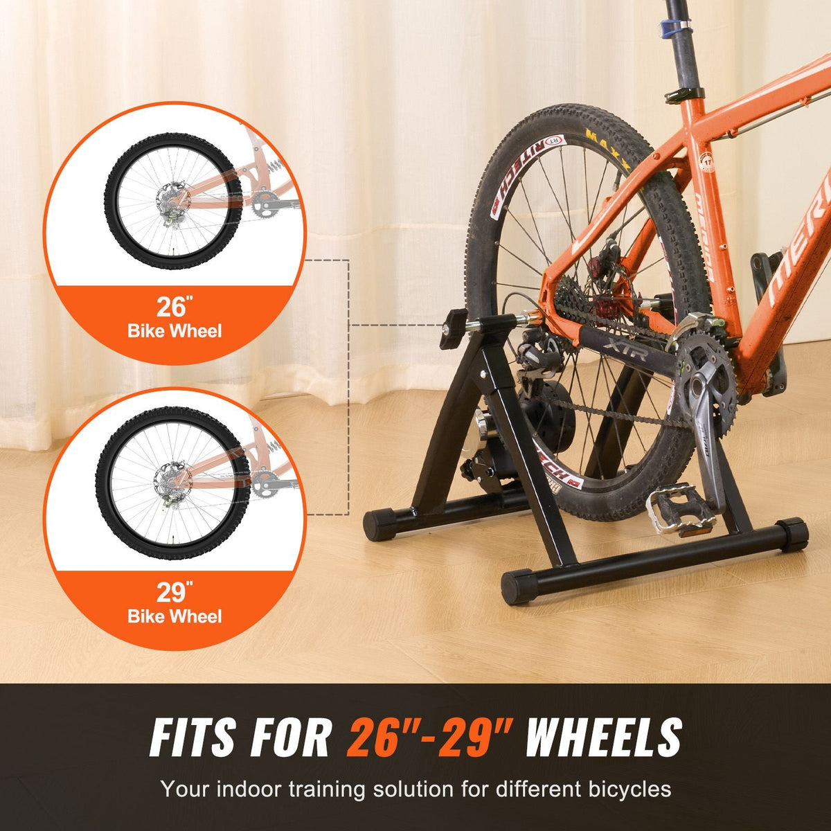 Bike Trainer Stand, Magnetic Stationary Bike Stand for 26"-29" Wheels, Noise Reduction Flywheel Motor, Protable Cycling for Indoor Riding Exercise, with Quick-Release Lever & Front Wheel Riser