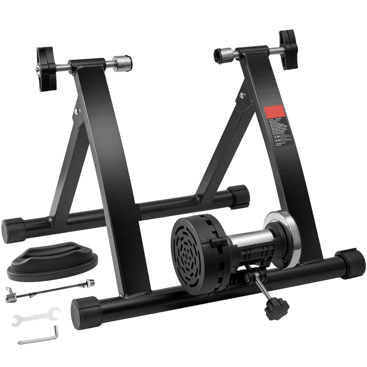 Bike Trainer Stand, Magnetic Stationary Bike Stand for 26"-29" Wheels, Noise Reduction Flywheel Motor, Protable Cycling for Indoor Riding Exercise, with Quick-Release Lever & Front Wheel Riser