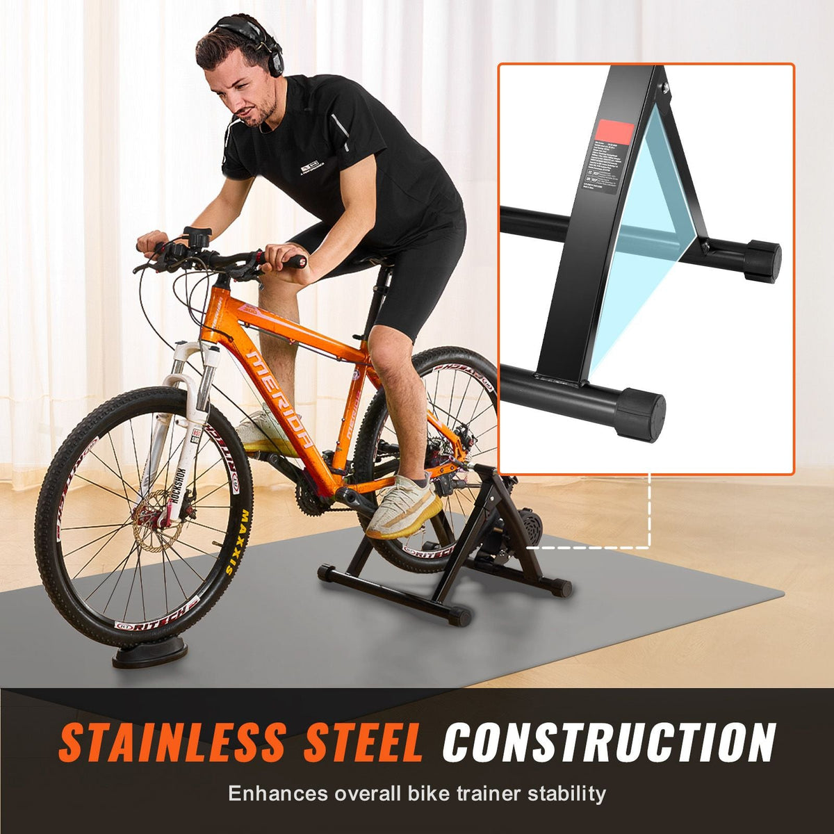 Bike Trainer Stand, Magnetic Stationary Bike Stand for 26"-29" Wheels, Noise Reduction Flywheel Motor, Protable Cycling for Indoor Riding Exercise, with Quick-Release Lever & Front Wheel Riser