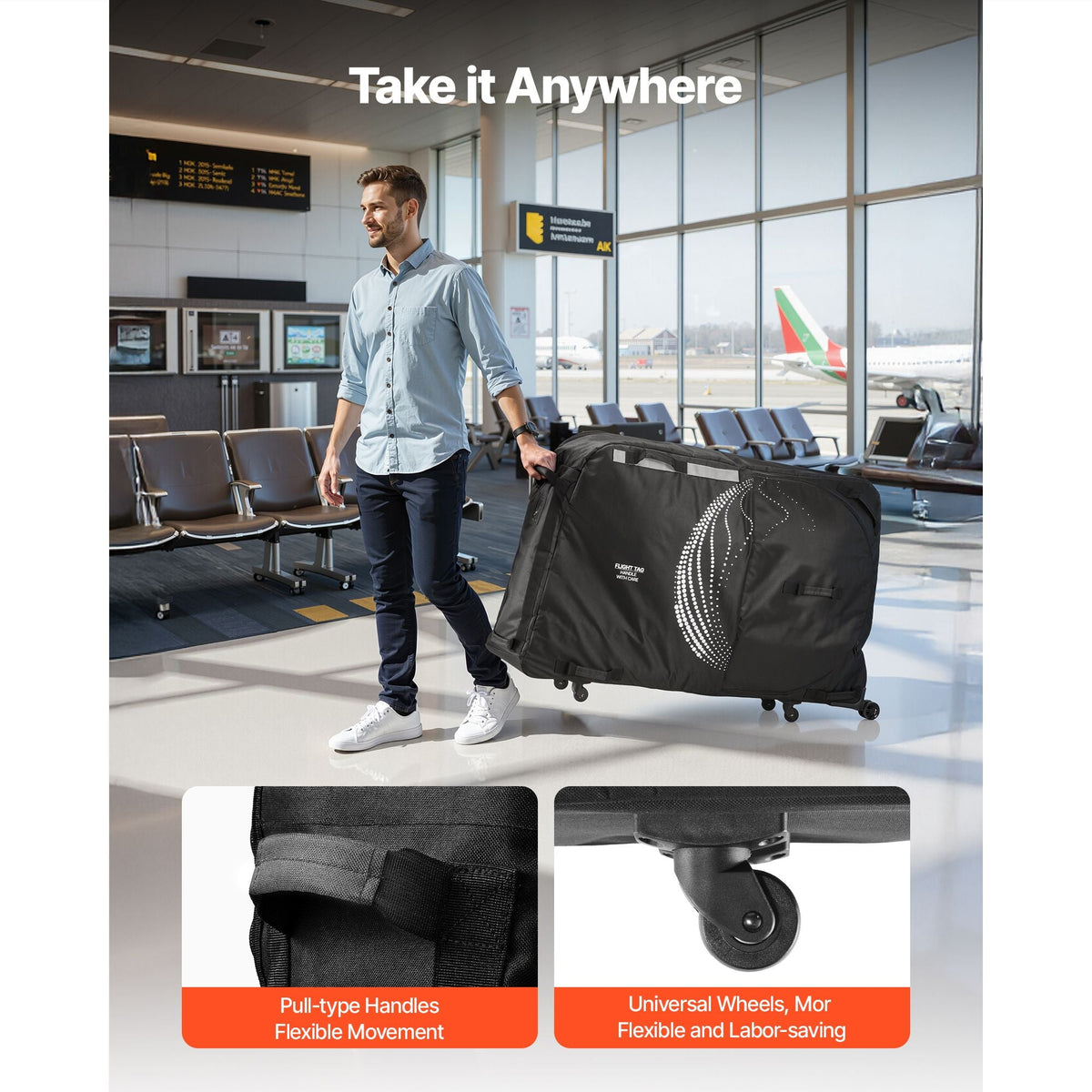 Bike Travel Bag, Transport Universal Bicycle Storage Case Bag with TSA Lock, Support Plates, Protection and Fork Mount Stabilisation, Bicycle Case Max. Wheelbase 51 in for Airplane, Outdoor Use