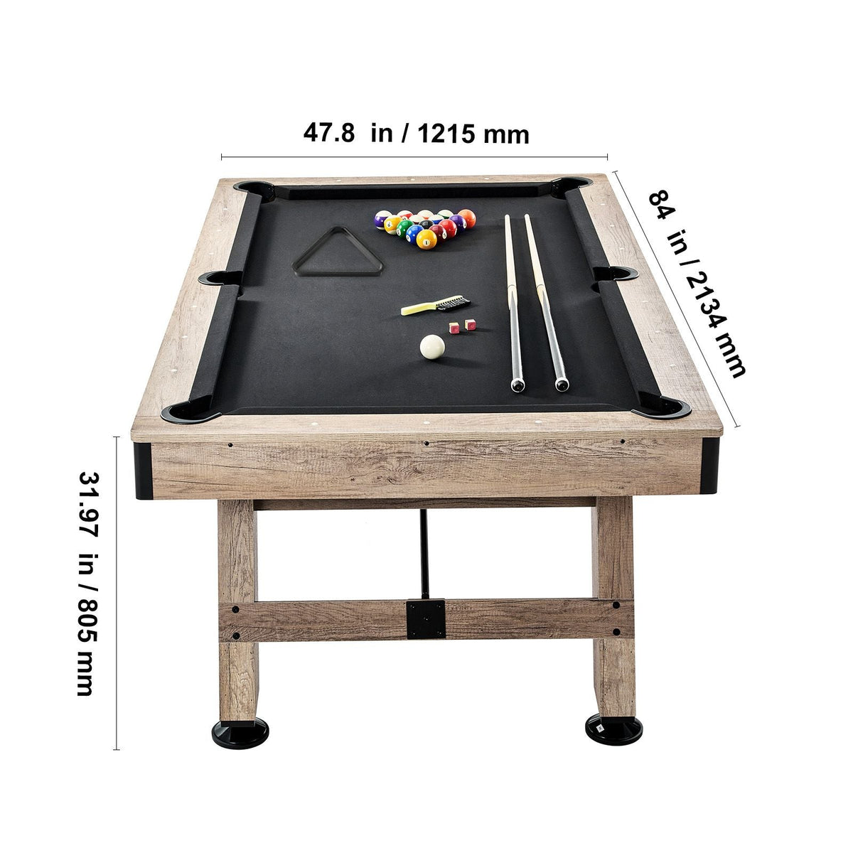 Billiards Table, 7 ft Pool Table, Adjust Legs Stable Billiards Table, Pool Table Set Includes Balls, Cues, Chalks and Brush, Wood Color with Black Cloth, Perfect for Family Game Room Kids Adults