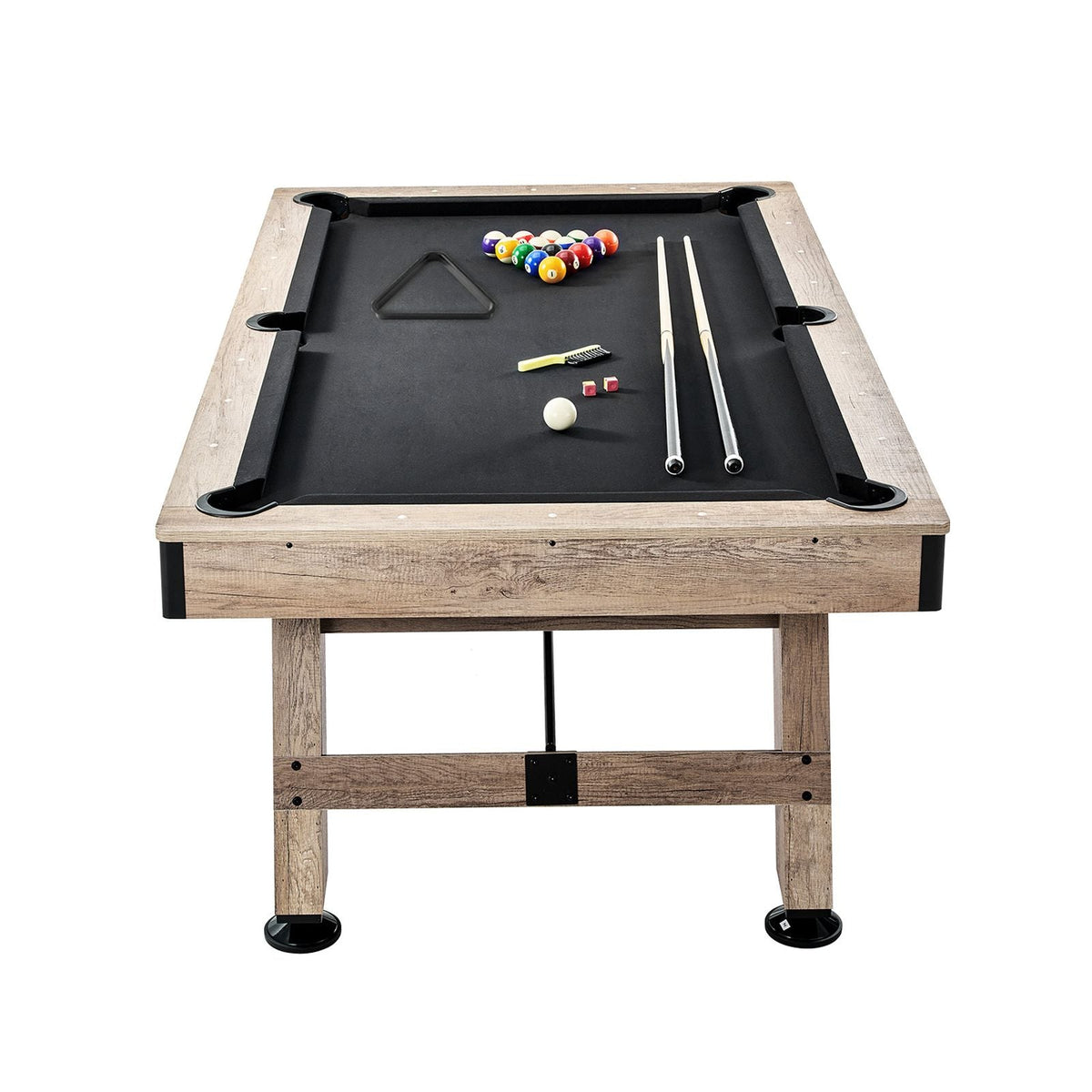 Billiards Table, 7 ft Pool Table, Adjust Legs Stable Billiards Table, Pool Table Set Includes Balls, Cues, Chalks and Brush, Wood Color with Black Cloth, Perfect for Family Game Room Kids Adults