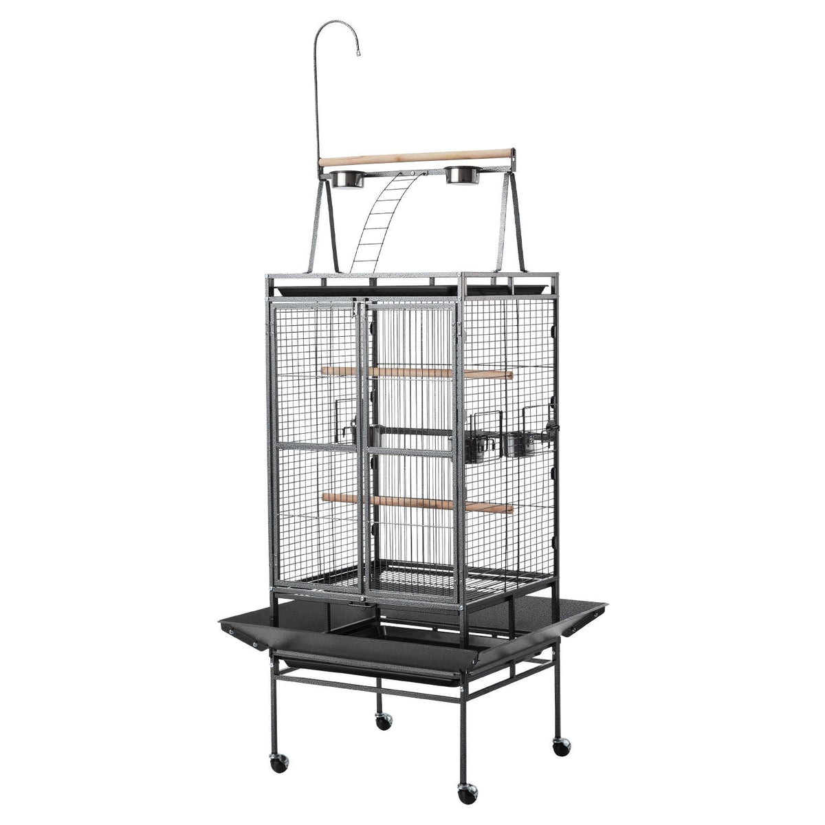Bird Cage, 32.7 x 31.1 x 82.7 inch, Open Flat Top, Wrought Iron Bird Flight Cage with Perches, Slide-Out Tray, Plastic Feeders, for Cockatiel, Monk Parakeet, Amazon Parrot, African Grey Parrot