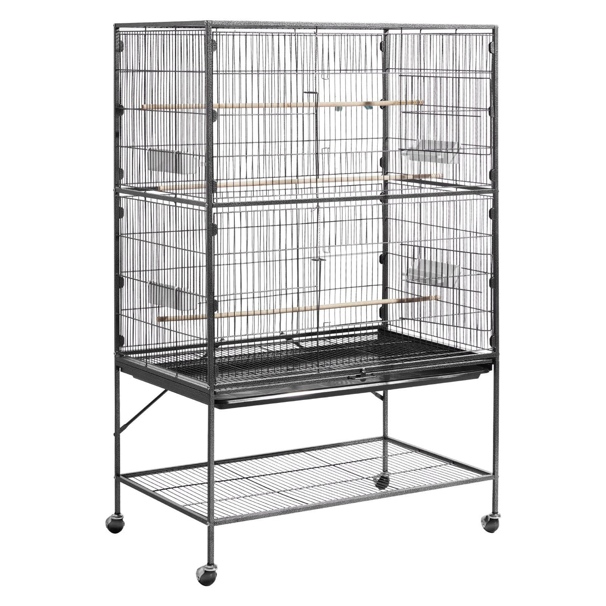 Bird Cage, 36.6 x 22.8 x 59.5 inch, Flat Top, Wrought Iron Bird Flight Cage with Perches, Slide-Out Tray and Plastic Feeders, for Blue Tit, Cockatiel, Canary, Monk Parakeet, African Grey Parrot