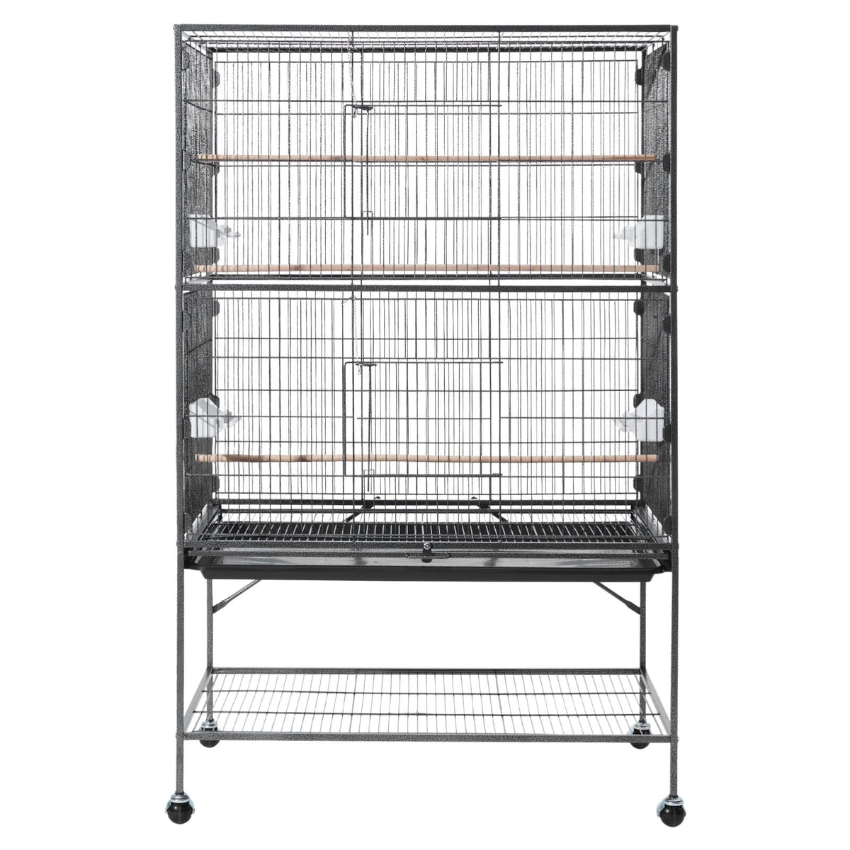 Bird Cage, 36.6 x 22.8 x 59.5 inch, Flat Top, Wrought Iron Bird Flight Cage with Perches, Slide-Out Tray and Plastic Feeders, for Blue Tit, Cockatiel, Canary, Monk Parakeet, African Grey Parrot