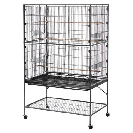Bird Cage, 36.6 x 22.8 x 59.5 inch, Flat Top, Wrought Iron Bird Flight Cage with Perches, Slide-Out Tray and Plastic Feeders, for Blue Tit, Cockatiel, Canary, Monk Parakeet, African Grey Parrot