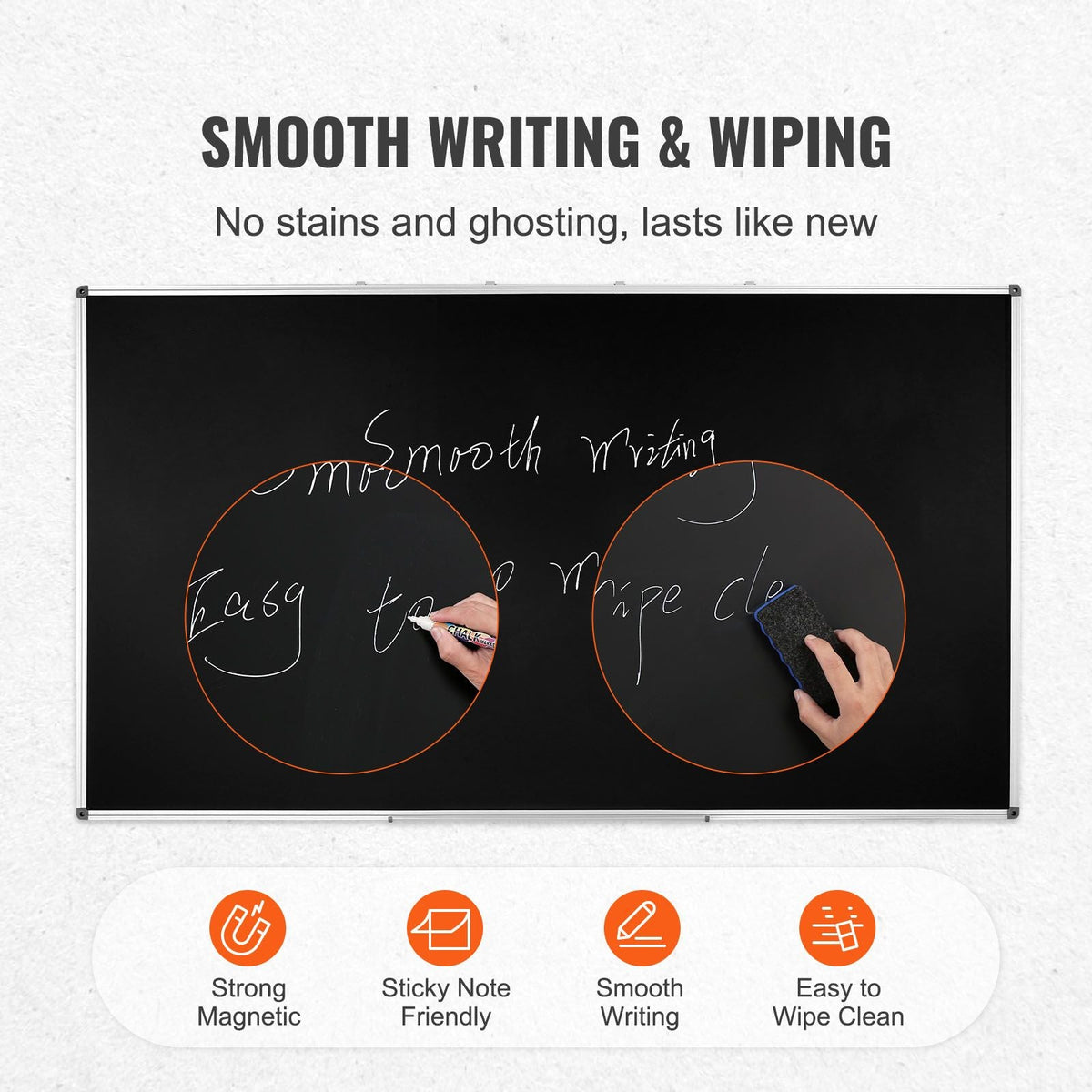 Black Board, 70 x 40 inch Large Chalkboard with Aluminum Frame, Black Boards Dry Erase Includes 1 Magnetic Erase & 3 Dry Erase Markers, Black Surface, for Office Home and School