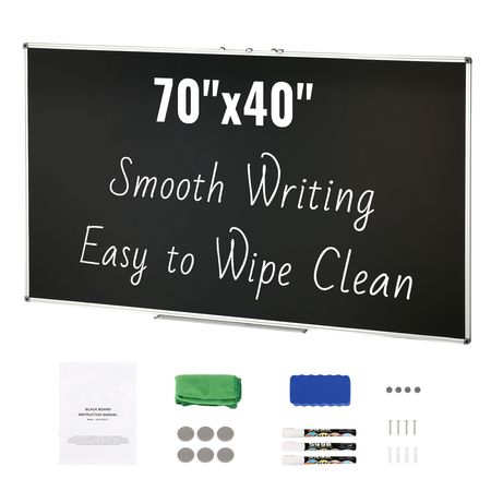 Black Board, 70 x 40 inch Large Chalkboard with Aluminum Frame, Black Boards Dry Erase Includes 1 Magnetic Erase & 3 Dry Erase Markers, Black Surface, for Office Home and School