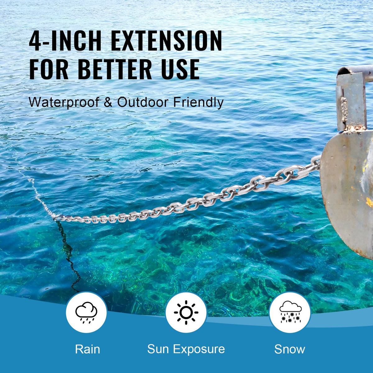Boat Anchor Chain, 1/4" x 4', 1700 lbs. WLL/4800 lbs. BS, 316 Stainless Steel Marine Grade Anchor Lead Chain with Dual Lock Ring Shackles for Boats, Deck, Fishing, Works with Different Anchors