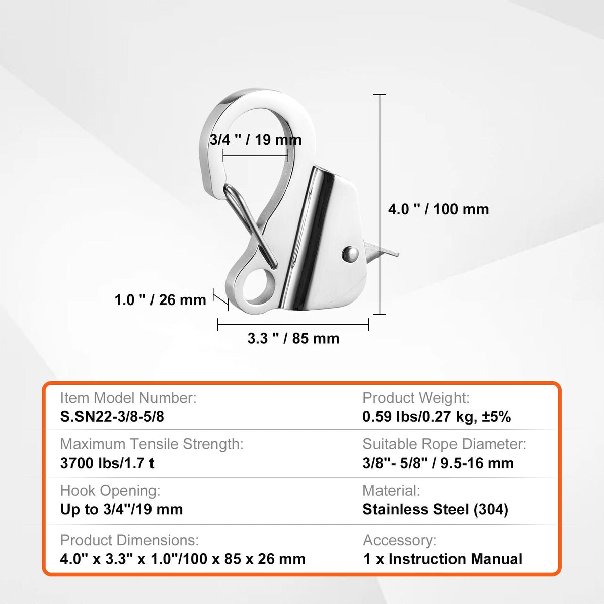 Boat Anchor Hook, 304 Stainless Steel Slide Anchor, Knotless Anchor System with Quick Release, Boat Anchor Hook Clips for 3/8" - 5/8" Boat Anchor Rope, Easy to Use, Holds 3700 LBS