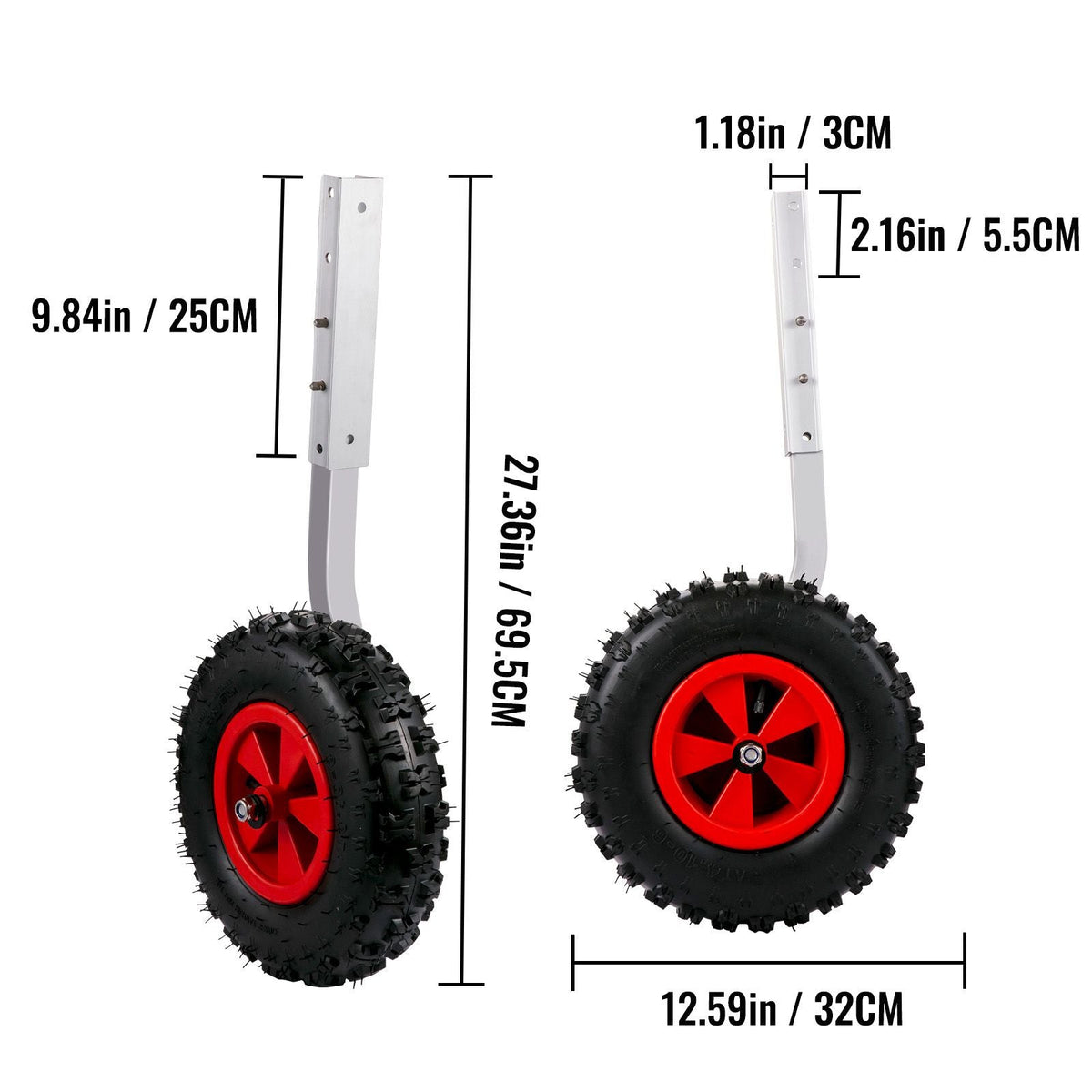 Boat Launching Wheels, 12\" Boat Transom Launching Wheel, 500 LBS Loading Capacity Inflatable Boat Launch Wheels, Aluminium Alloy Transom Launching Dolly Wheels with 4 PCS of Quick Release Pins