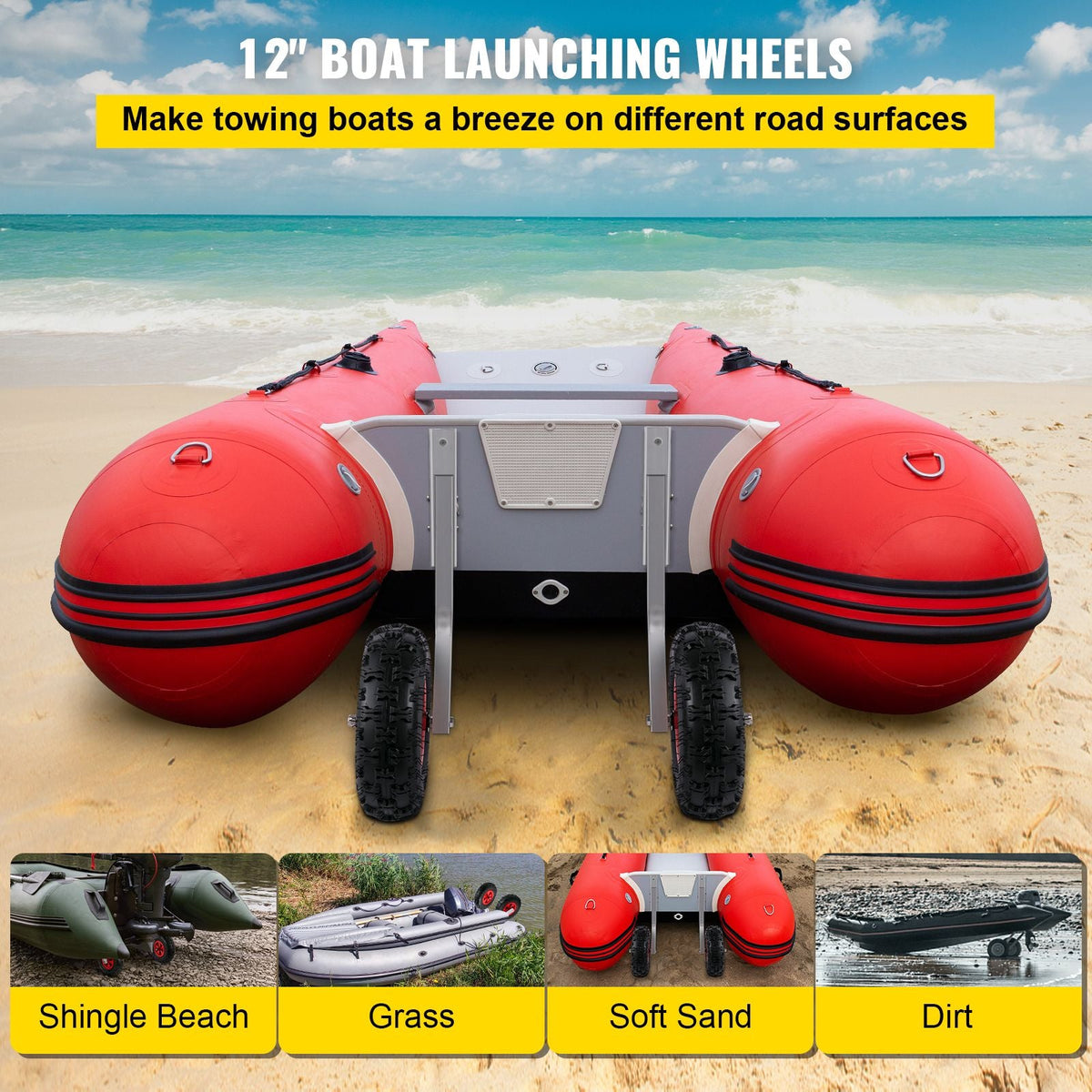Boat Launching Wheels, 12\" Boat Transom Launching Wheel, 500 LBS Loading Capacity Inflatable Boat Launch Wheels, Aluminium Alloy Transom Launching Dolly Wheels with 4 PCS of Quick Release Pins