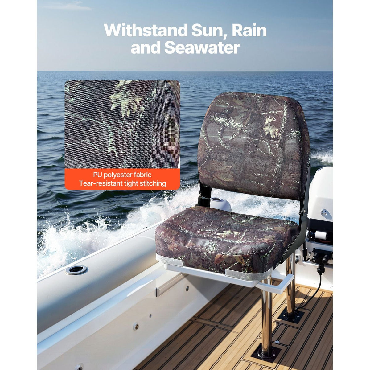 Boat Seat, Low Backrest, Folding Fishing Boat Seat with Thickened Sponge Cushion & PU Polyester Fabric, Strong PP Frame, Flip Up Boat Seat for Boats, Yachts, Ships, Camouflage Color (2 Seats)