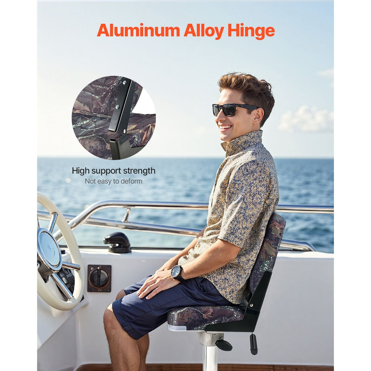 Boat Seat, Low Backrest, Folding Fishing Boat Seat with Thickened Sponge Cushion & PU Polyester Fabric, Strong PP Frame, Flip Up Boat Seat for Boats, Yachts, Ships, Camouflage Color (2 Seats)