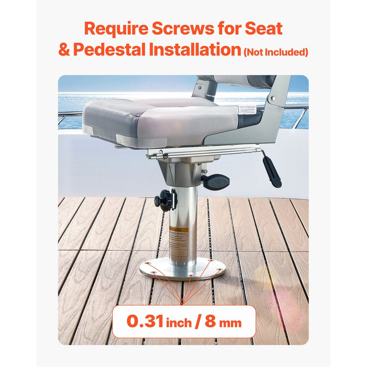 Boat Seat Pedestal, Adjustable Height from 13.39 to 19.2 Inches, Aluminum Alloy Boat Chair Base with Slide, 5-inch Sliding Travel, Locking Design, Ideal for Fishing and Boating Enthusiasts