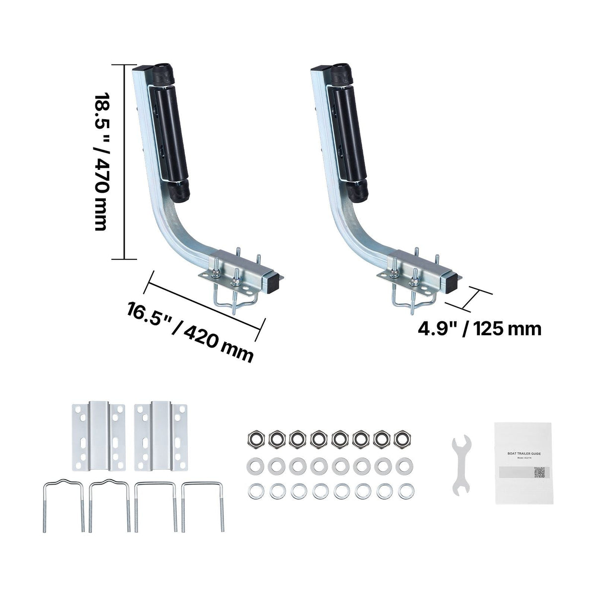 Boat Trailer Guides, 18.5 in/20.5 in Height Adjustable Trailers Guide, 2PCS Thickened High-Duty Steel Trailer Guide-Ons with Smooth Roller Guidance, for V-Hull Boats, Small to Mid-Size Boats