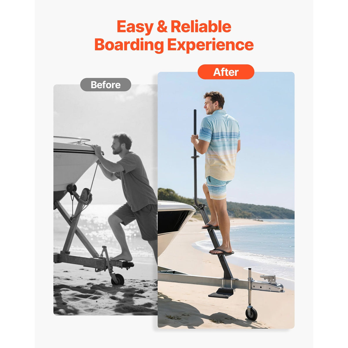 Boat Trailer Steps, 4-Step, Heavy-Duty Boat Trailer Steps with Handle, Non-Slip Surface, 3 Mounting Angle Options, Carbon Steel Ladder Suitable for 3" x 3"/3" x 5"/4" x 4" Frame, Bottom Mounting