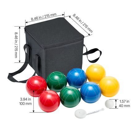 Bocce Ball Set, 100 mm, with 8 Resin Balls, Pallino, Carrying Bag and Measuring Rope, Red/Green/Blue/Yellow 4 Colors, for 2 to 8 Players, Bocce Ball Game Set for Beach, Lawn, Family Backyard