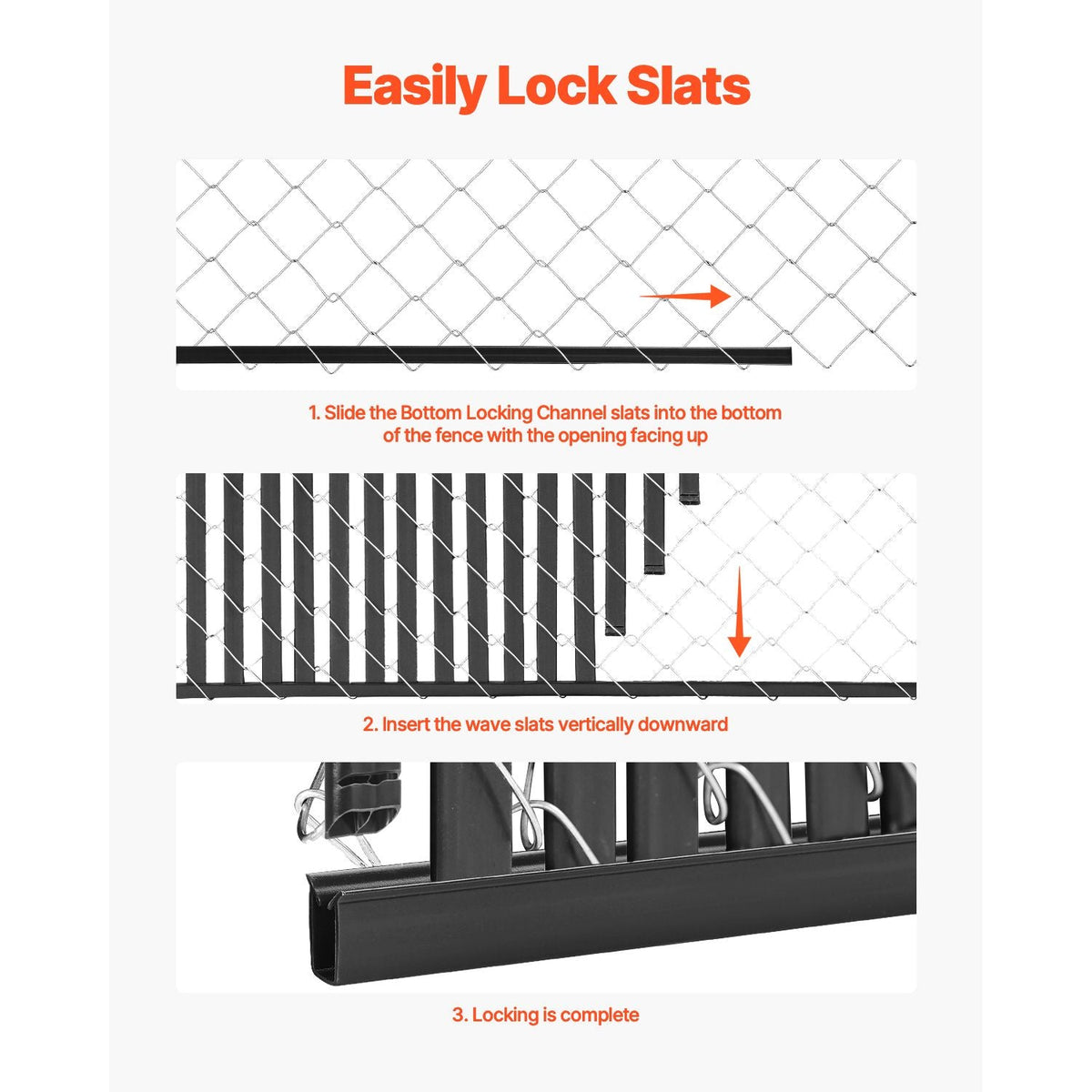 Bottom Locking Privacy Slats, Double-Wall Vertical Bottom-Locking Slats for Chain-Link Fence, High-Density HDPE Chain Link Slats Ideally Fit 6' High Fence for Garden, Farm, Sports Field(Black)