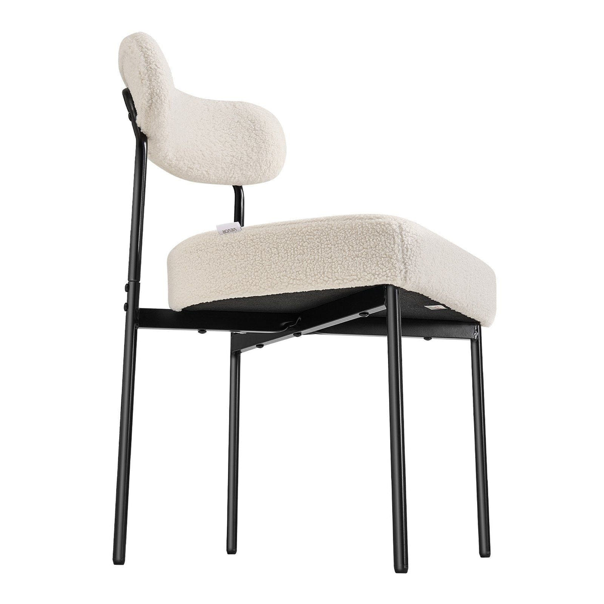 Boucle Dining Chairs Set of 6, Mid Century Modern Sherpa Accent Chairs, Upholstered Side Chair for Dining Table, Space-Saving White Kitchen Table Chair with Curved Backrest and Black Metal Legs