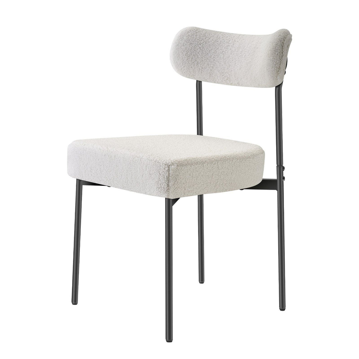 Boucle Dining Chairs Set of 6, Mid Century Modern Sherpa Accent Chairs, Upholstered Side Chair for Dining Table, Space-Saving White Kitchen Table Chair with Curved Backrest and Black Metal Legs