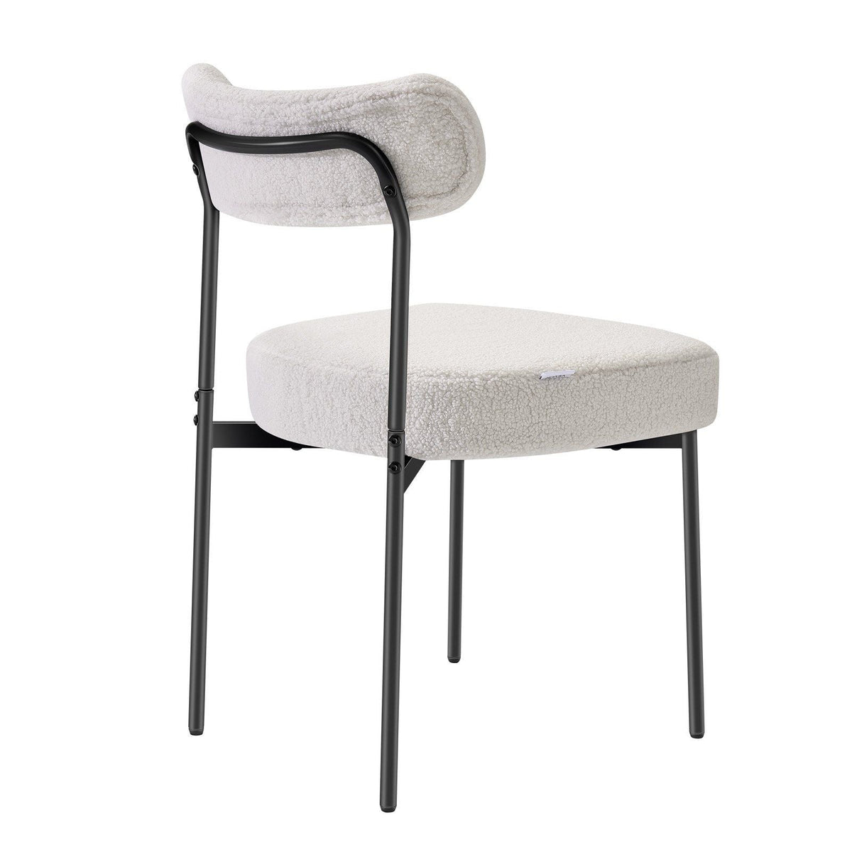 Boucle Dining Chairs Set of 6, Mid Century Modern Sherpa Accent Chairs, Upholstered Side Chair for Dining Table, Space-Saving White Kitchen Table Chair with Curved Backrest and Black Metal Legs