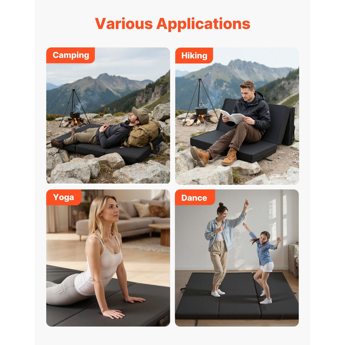 Bouldering Crash Pad, Tri-Fold Rock Climbing Crash Pad with Adjustable Backpack Straps and Handle, Foldable Lightweight for Indoor Bouldering & Outdoor Climbing, Folded Size 48" x 22.2" x 15"