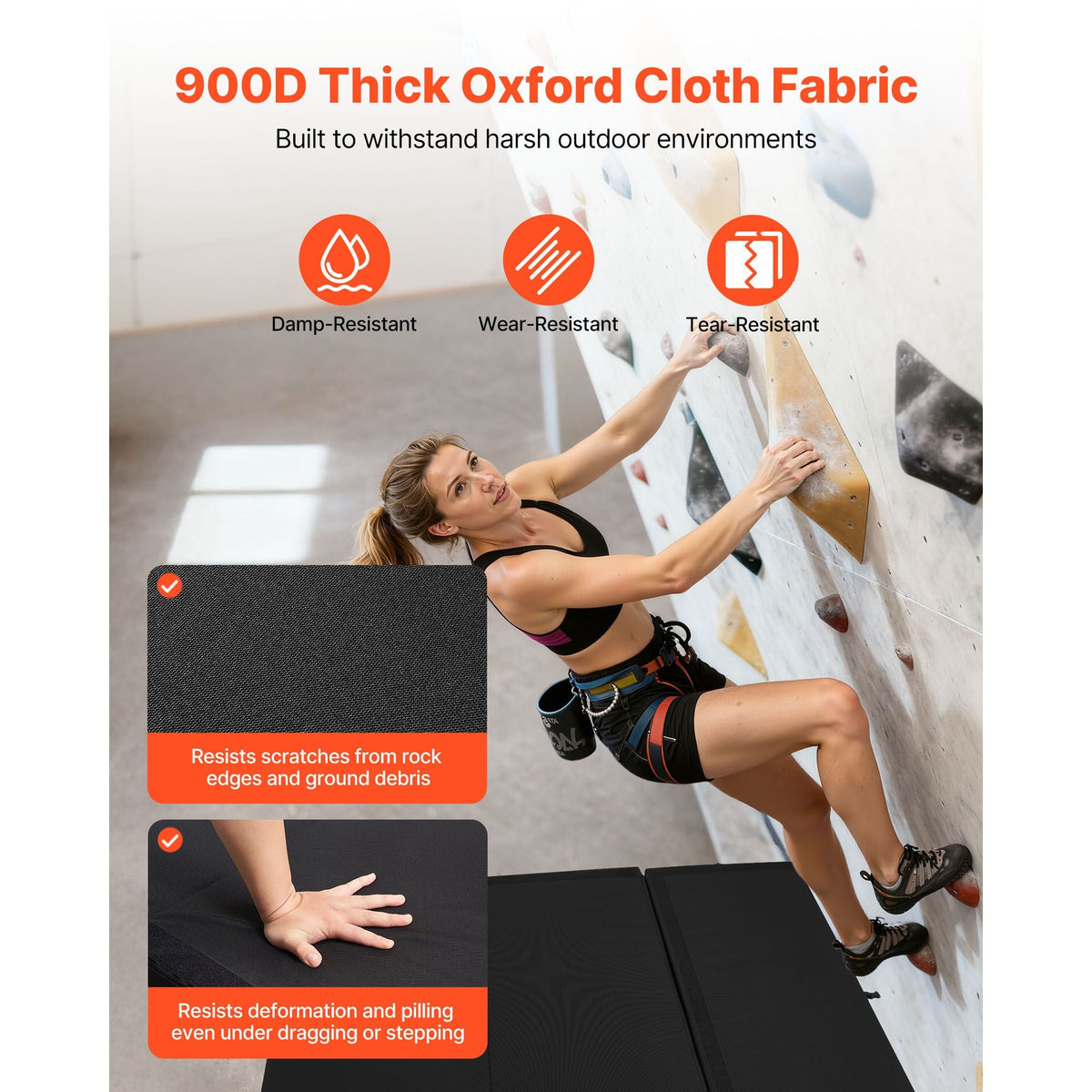 Bouldering Crash Pad, Tri-Fold Rock Climbing Crash Pad with Adjustable Backpack Straps and Handle, Foldable Lightweight for Indoor Bouldering & Outdoor Climbing, Folded Size 48" x 22.2" x 15"