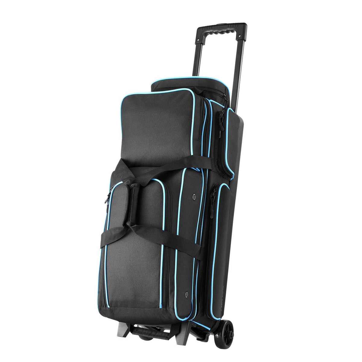 Bowling Ball Bag, 3 Ball Double Roller Bowling Bag with Wheels, Featuring a Separate Compartment for Shoes (Up To US Size 16) & Oversized Accessory Pocket, Retractable Handle Extends to 41.34 in