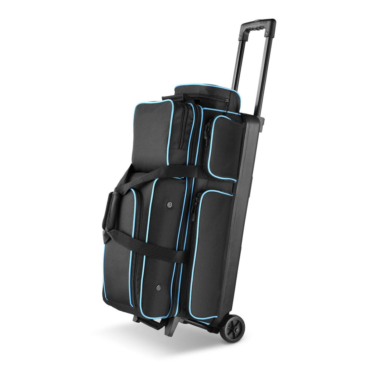 Bowling Ball Bag, 3 Ball Double Roller Bowling Bag with Wheels, Featuring a Separate Compartment for Shoes (Up To US Size 16) & Oversized Accessory Pocket, Retractable Handle Extends to 41.34 in